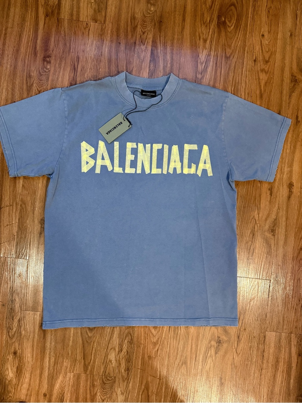 Balenciaga Men's Tape Type Medium Fit T-shirt in Faded Blue Size EUR L BNWT